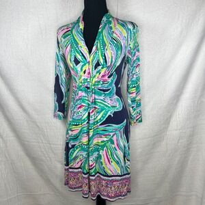 Lilly Pulitzer XS‎ Dress V Neck 3/4 Sleeve Colorful Print Rayon Blend